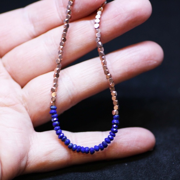 Handmade Natural Lapis Lazuli Bracelet 14k Rose Gold Filled, December Birthstone - Picture 6 of 6